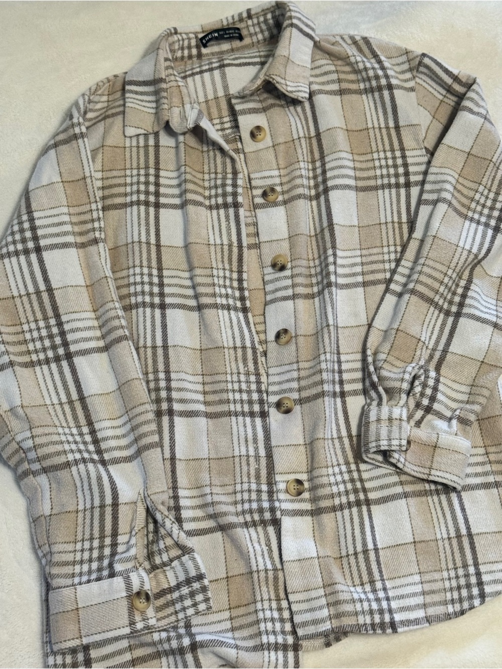 SHEIN PLAID SHACKET / BUTTON FRONT / BROWN BEIGE / SIZE LARGE